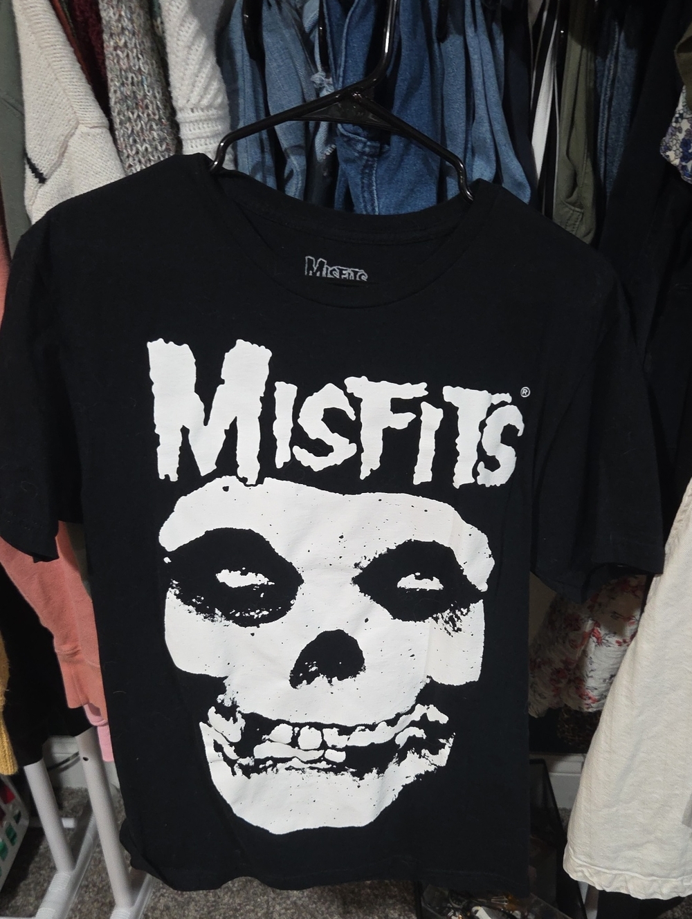 Men's Black Graphic Tee with White Skull Logo